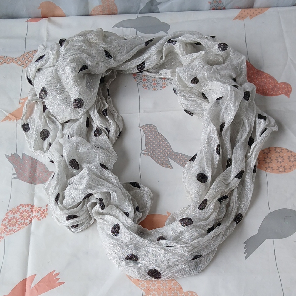 Pre-loved Elegant White Polka Dot Scarf